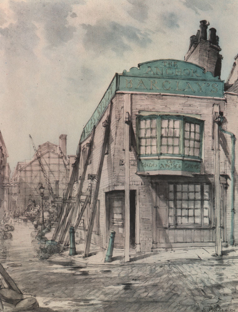 BANKSIDE. The Anchor Tavern, by E. B. Musman. London pubs 1947 old print